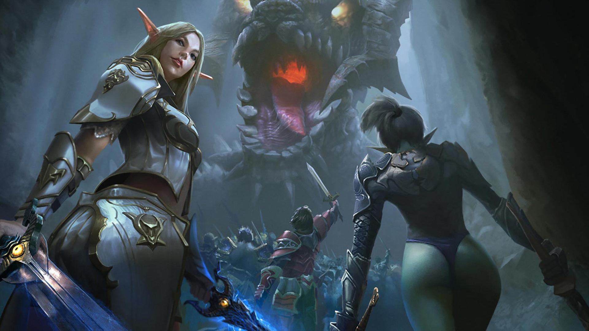 Warriors facing a dragon